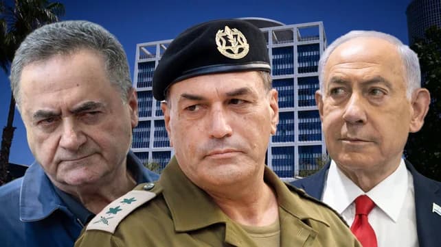 Defense Minister Israel Katz, IDF Chief of Staff Eyal Zamir, Prime Minister Benjamin Netanyahu