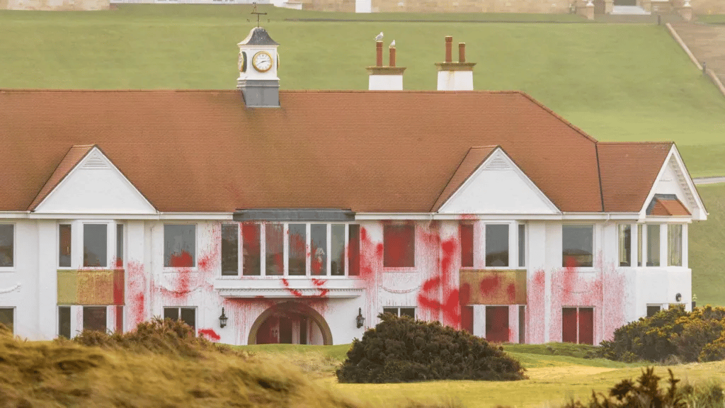 Paint daubed on one of Trump's Scottish golf courses