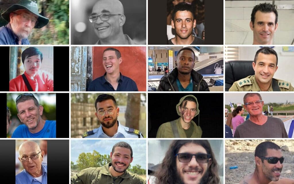 (Top row from left) Arie Zalmanowicz, Lior Rudaeff, Oz Daniel, Dror Or. (Second row) Sudthisak Rinthalak, Omer Neutra, Joshua Mollel, Asaf Hamami. (Third row) Tal Haimi, Ran Gvili, Hadar Goldin, Meny Godard. (Bottom row) Amiram Cooper, Itay Chen, Sahar Baruch, and Tamir Adar.