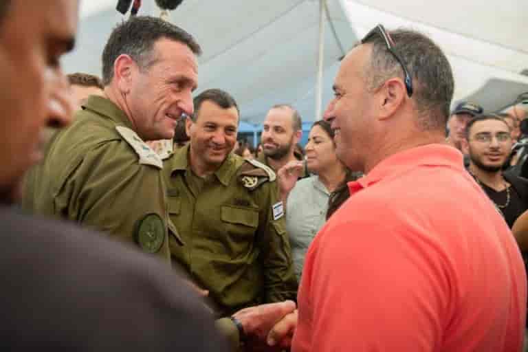 Chief of Staff Hertzi Halevi with parents at the Recruitment Base background