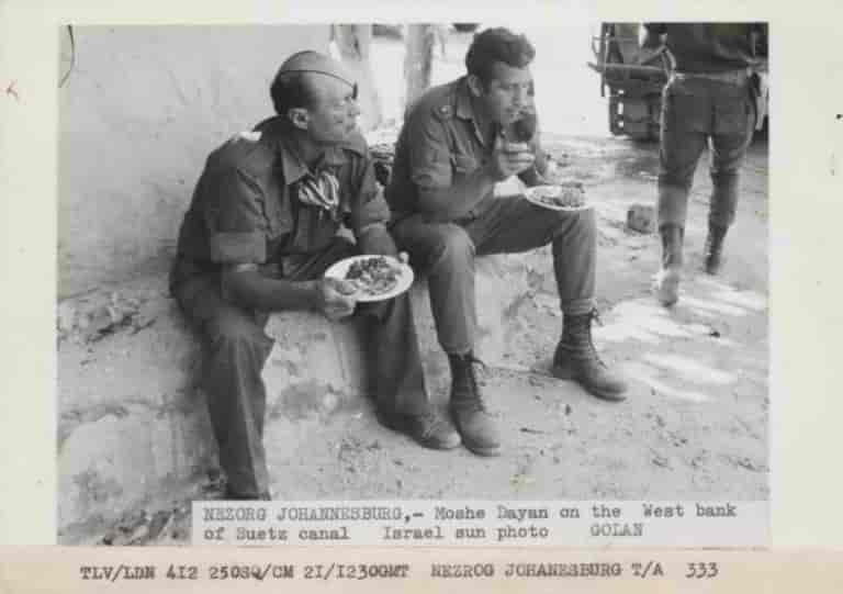 Moshe Dayan during his visit to the West Bank of the Suez Canal at the outbreak of the war background