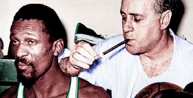 Bill Russell and Red Auerbach, 1966 Champions. background