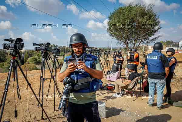 Journalists during Operation Swords of Iron. Illustration. background