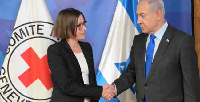 Netanyahu and the Red Cross President. background