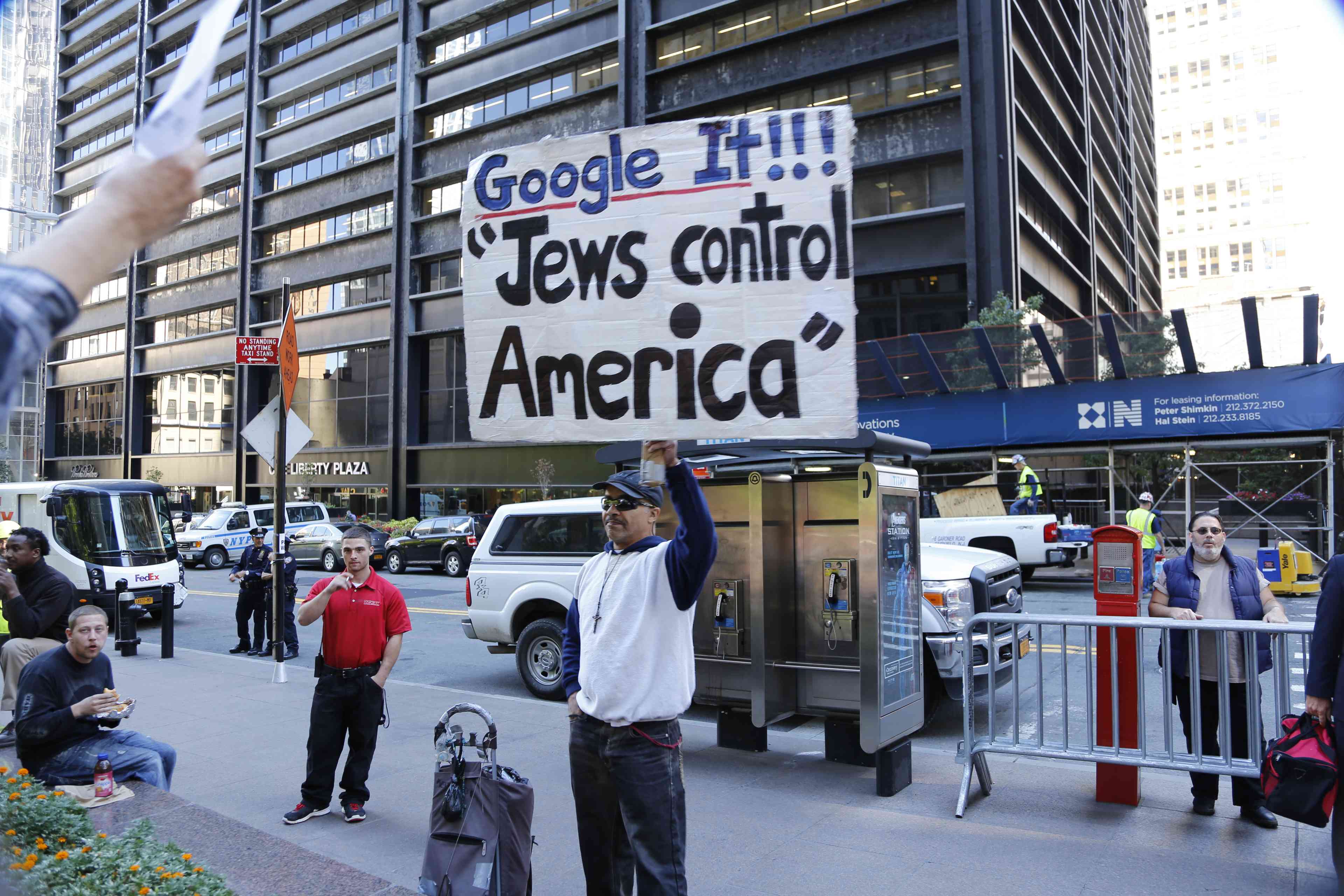 Data analysis shows a spike in antisemitic searches since October 7. Antisemitic protestor. background