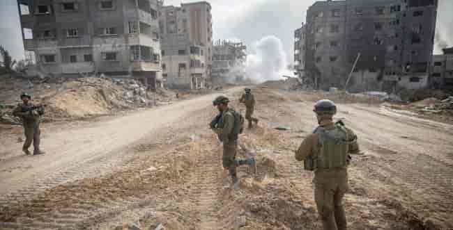Fighters in Gaza background