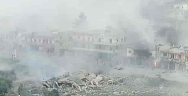 Destruction after IAF raid in southern Lebanon background