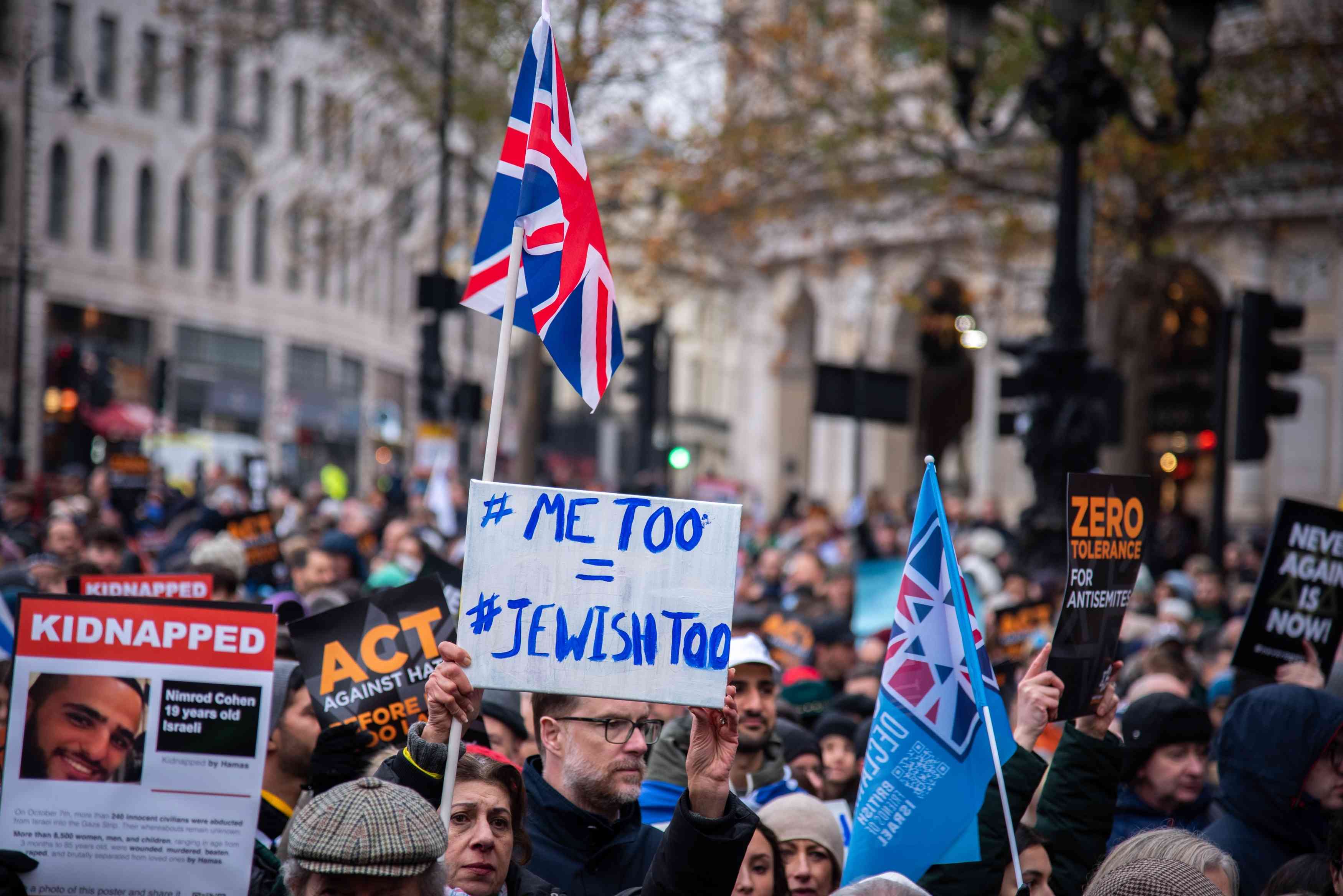 Protest against antisemitism in Britain. background