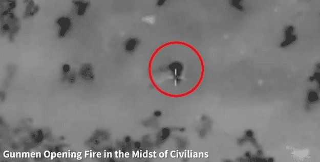 Hamas gunmen captured on film firing on civilians. background