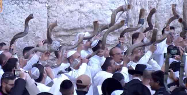 Blowing of shofars. background