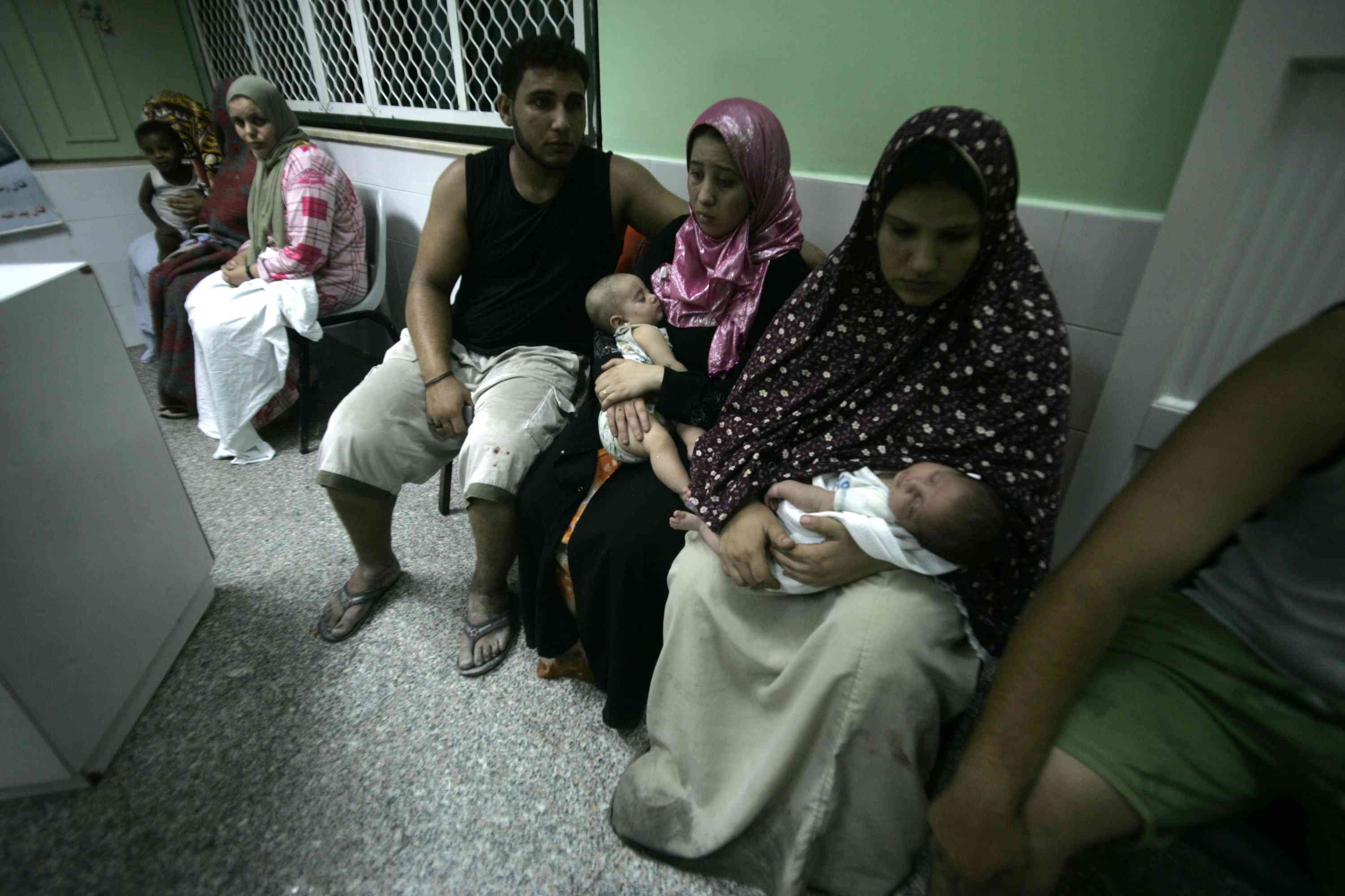 Palestinians at al-Aqsa Hospital. Illustration. background