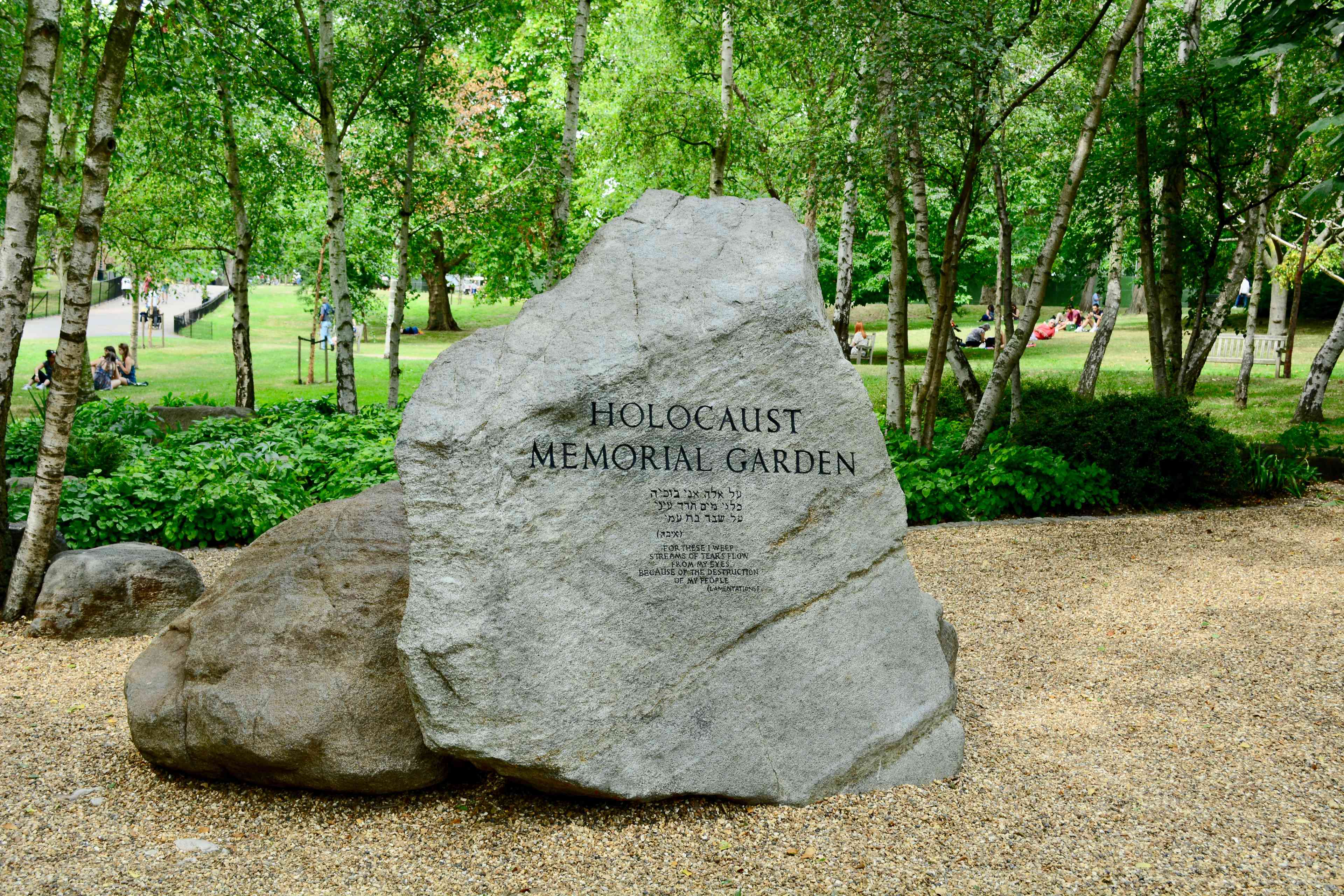 Holocaust memorial in London's Hyde Park background