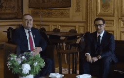 Foreign Minister Katz and French Foreign Minister Séjourné. background