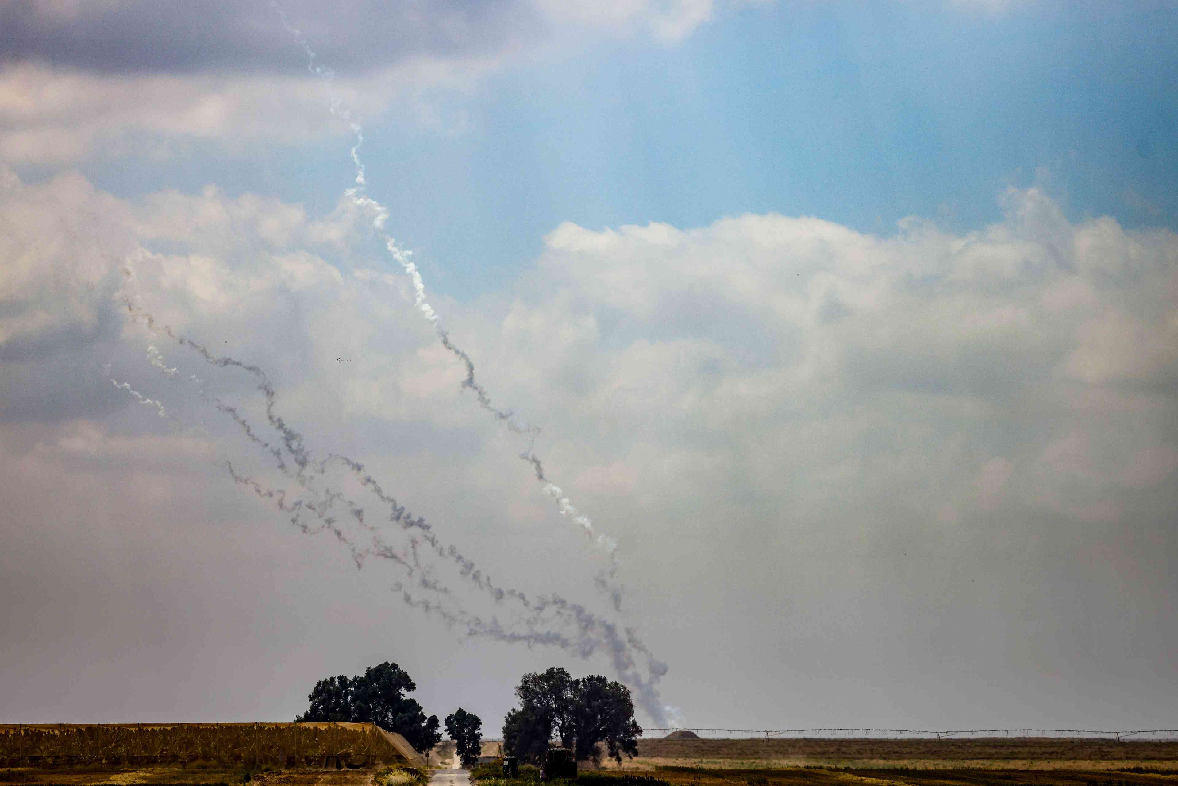 Rockets fired from Gaza towards Israel. background