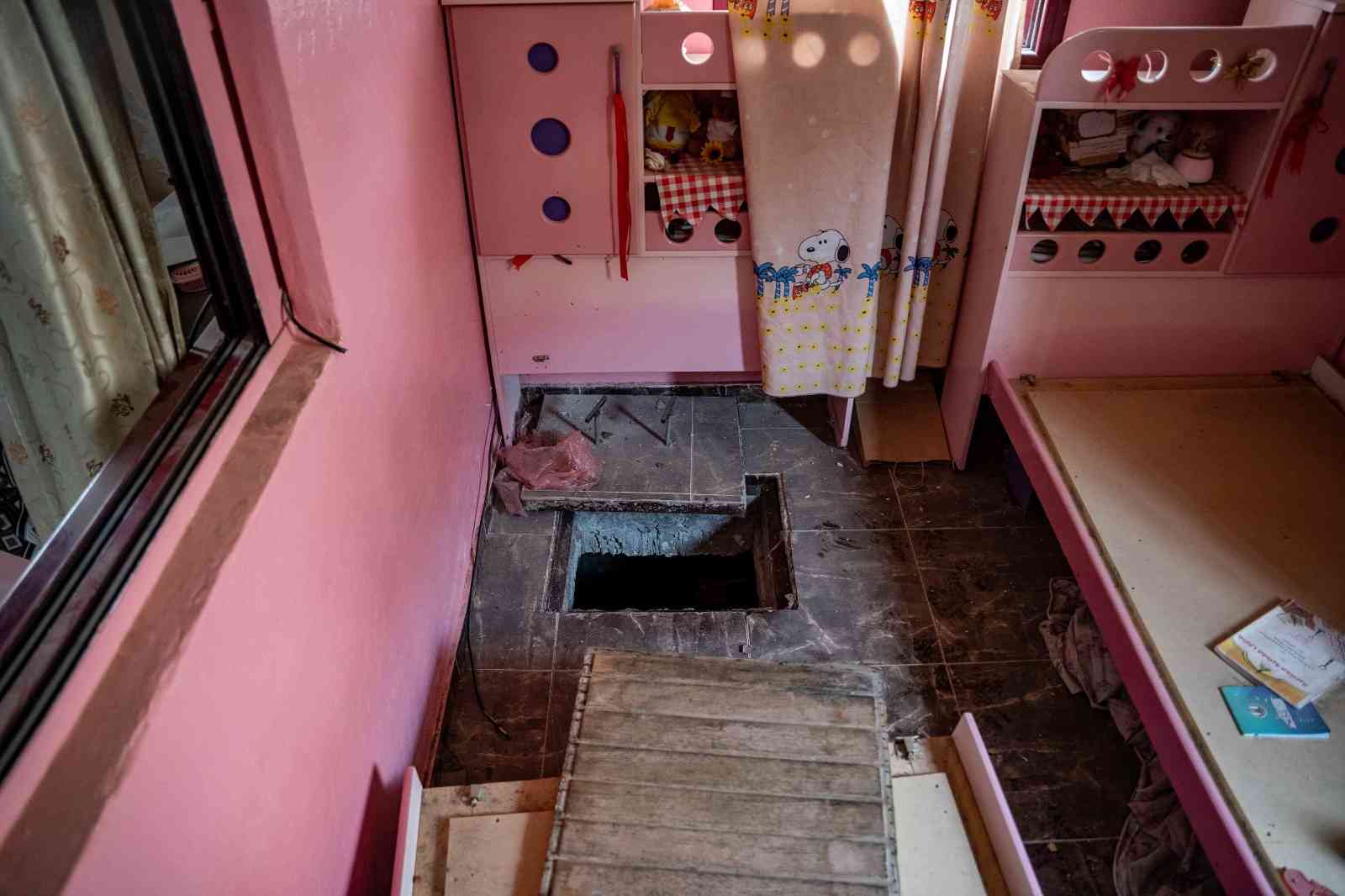 Tunnel shaft discovered in children's room. background
