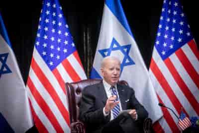 Israeli Prime Minister Benjamin Netanyahu meets with United States President Joe Biden in Tel Aviv, October 18, 2023. background