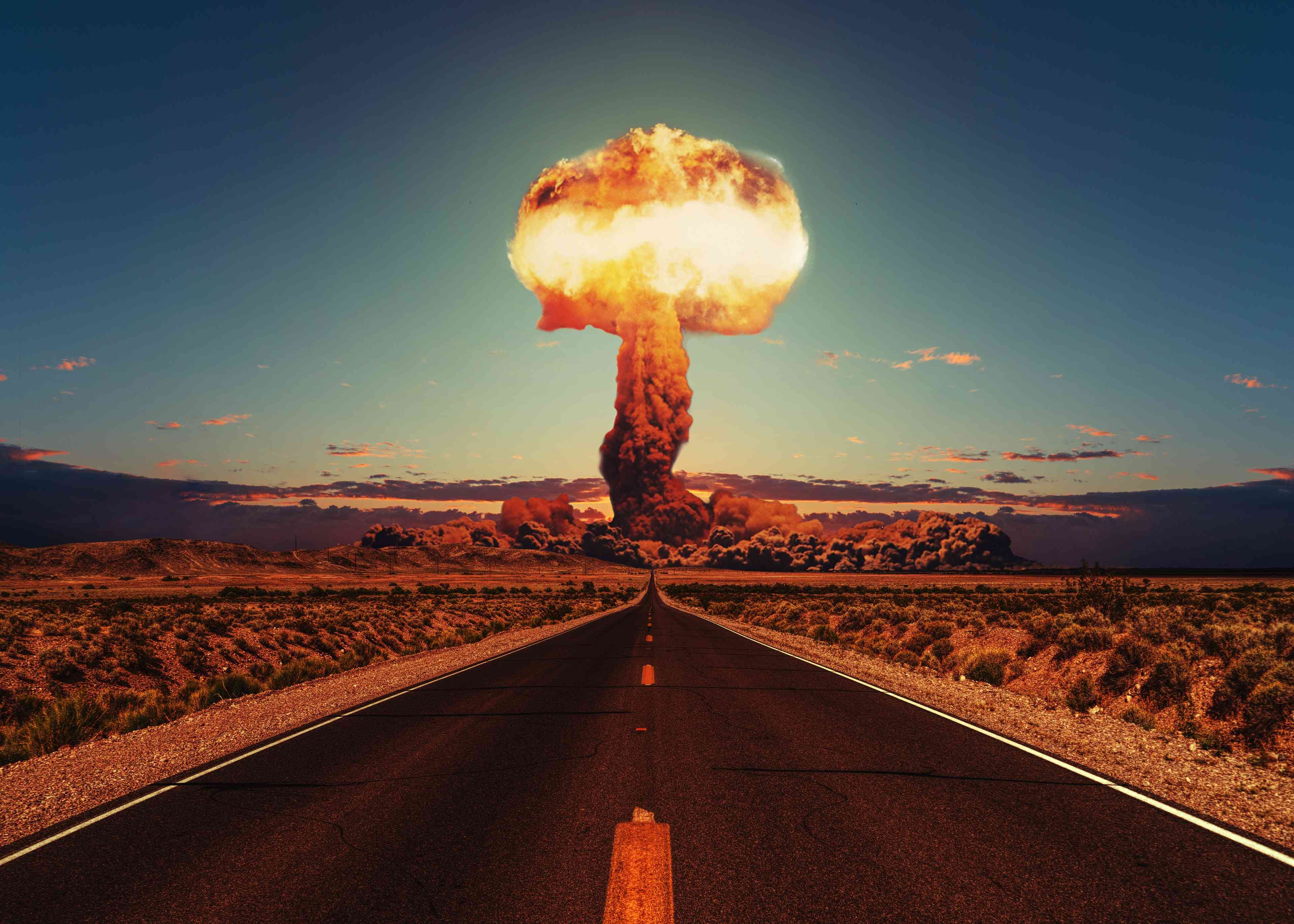 The road to a European bomb? Nuclear explosion. Illustration. background