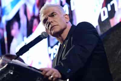 MK Yair Lapid outside Hakirya Base in Tel Aviv, June 15, 2024.  background