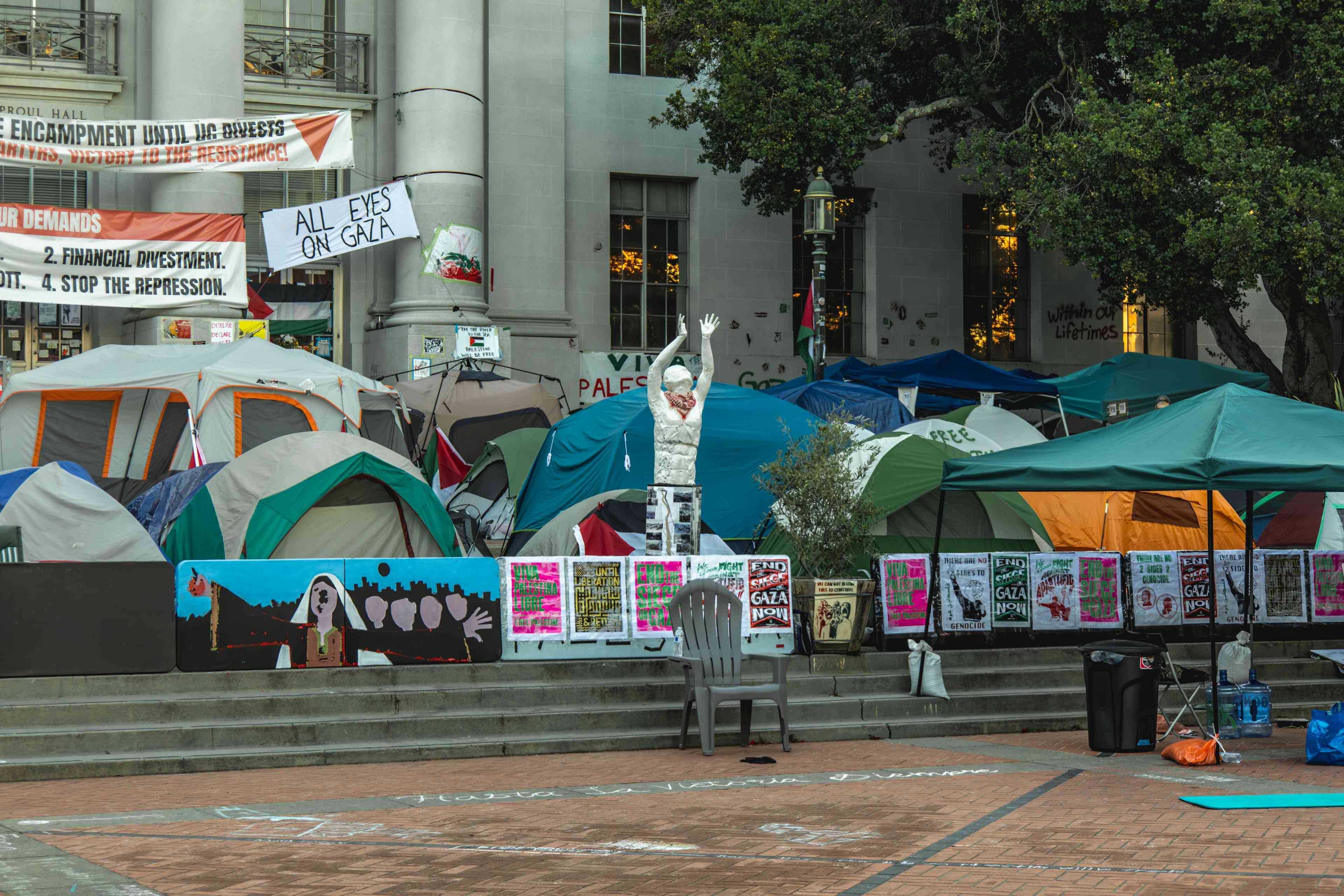 Palestinian protesters camping on the UC Berkeley campus background