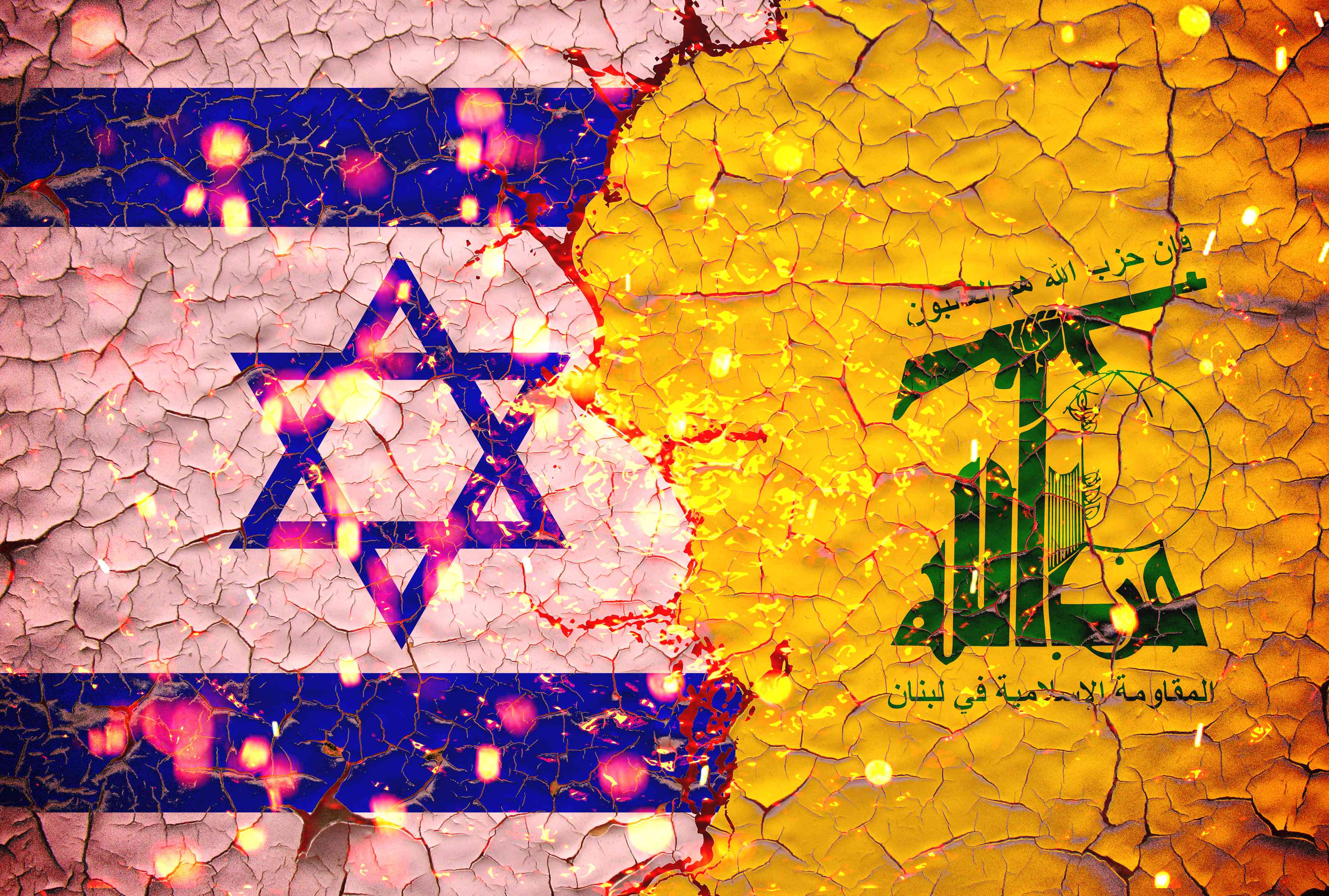 Israel Flag; Hezbollah flag background