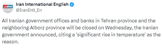 Iran announces all banks to close in Tehran, 7 August 2024 background
