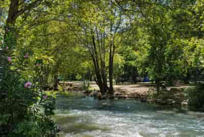 Enjoying the Snir River near Kibbutz Hagoshrim in Northern Israel on June 25, 2023 background