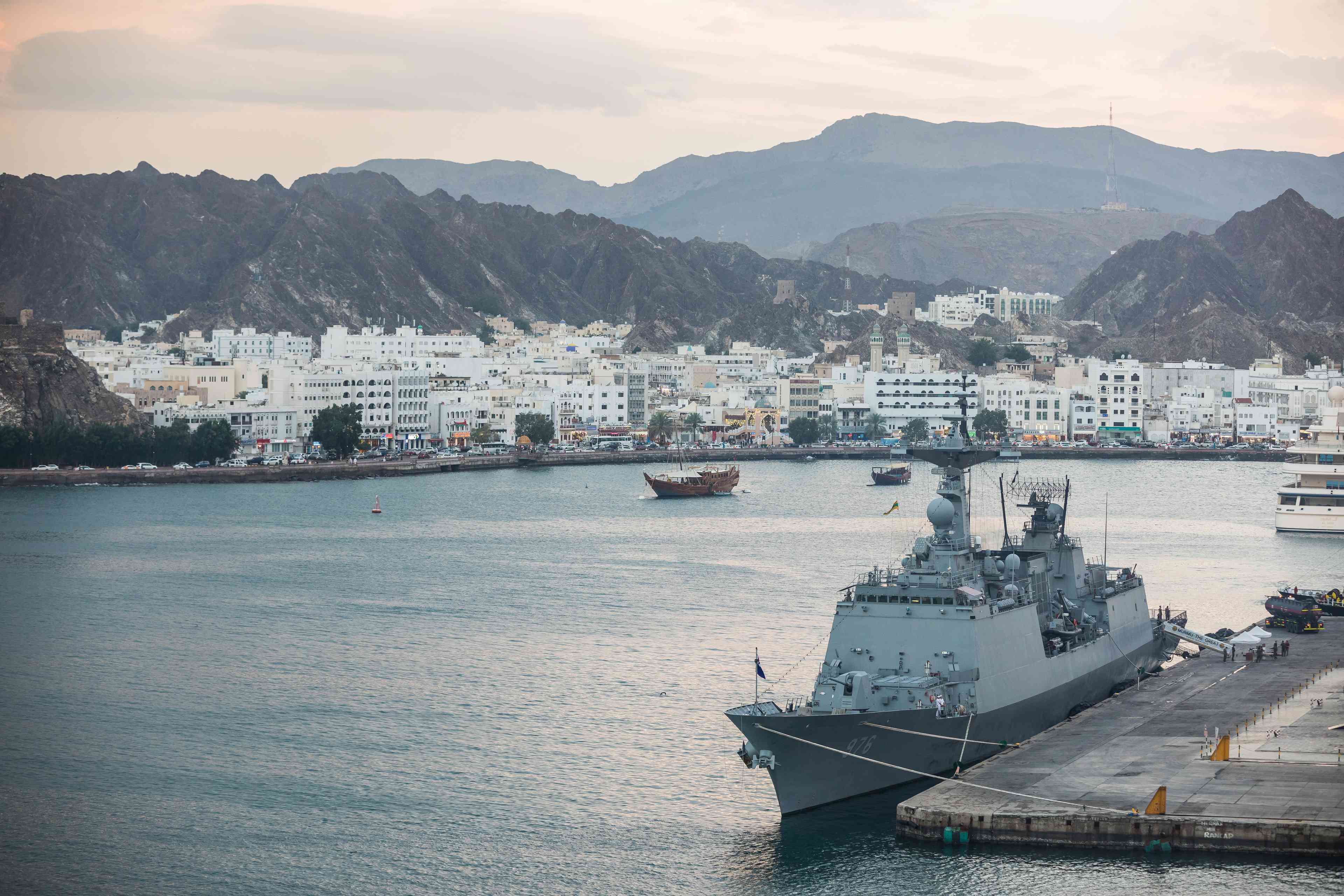 Warship in Muscat, Oman background