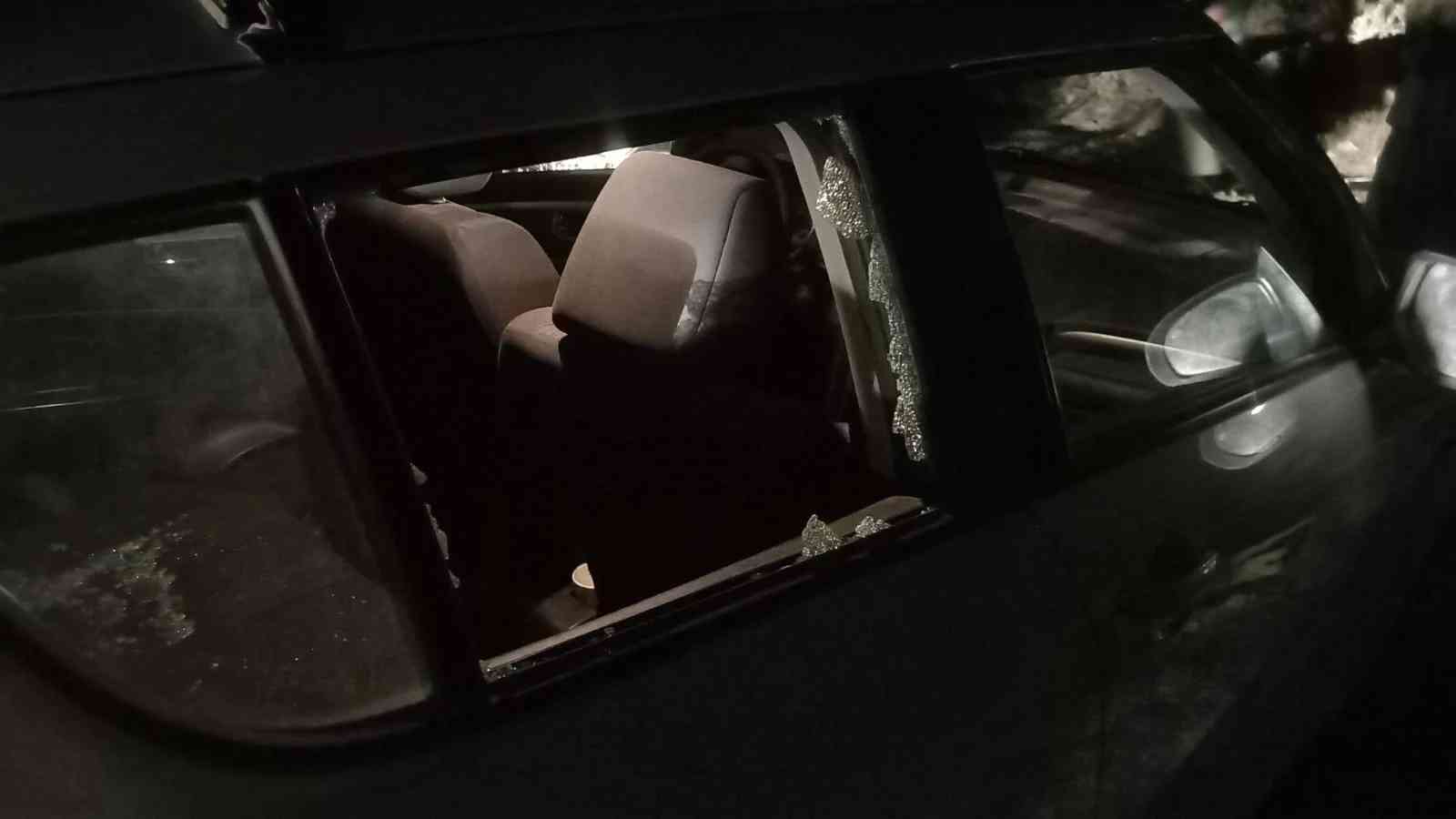 Car which was pelted with stones background