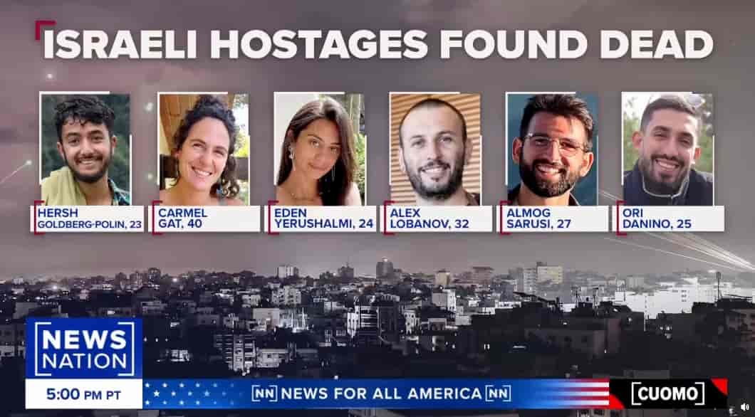 Six Israeli hostages who were executed by Hamas background