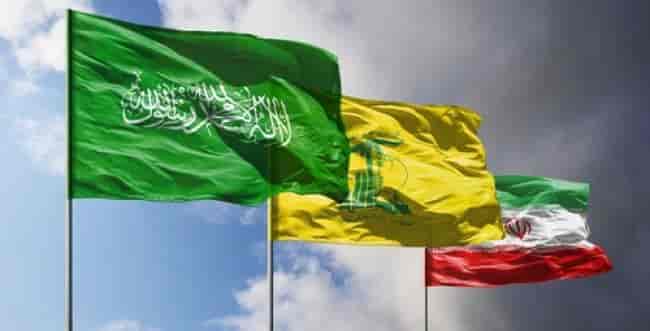 Hamas, Hezbollah and Iranian flags background