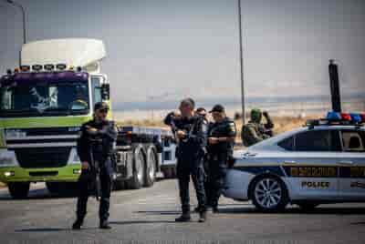 The scene where three Israelis were killed in a terror shooting attack at Allenby bridge, a crossing between West Bank and Jordan background