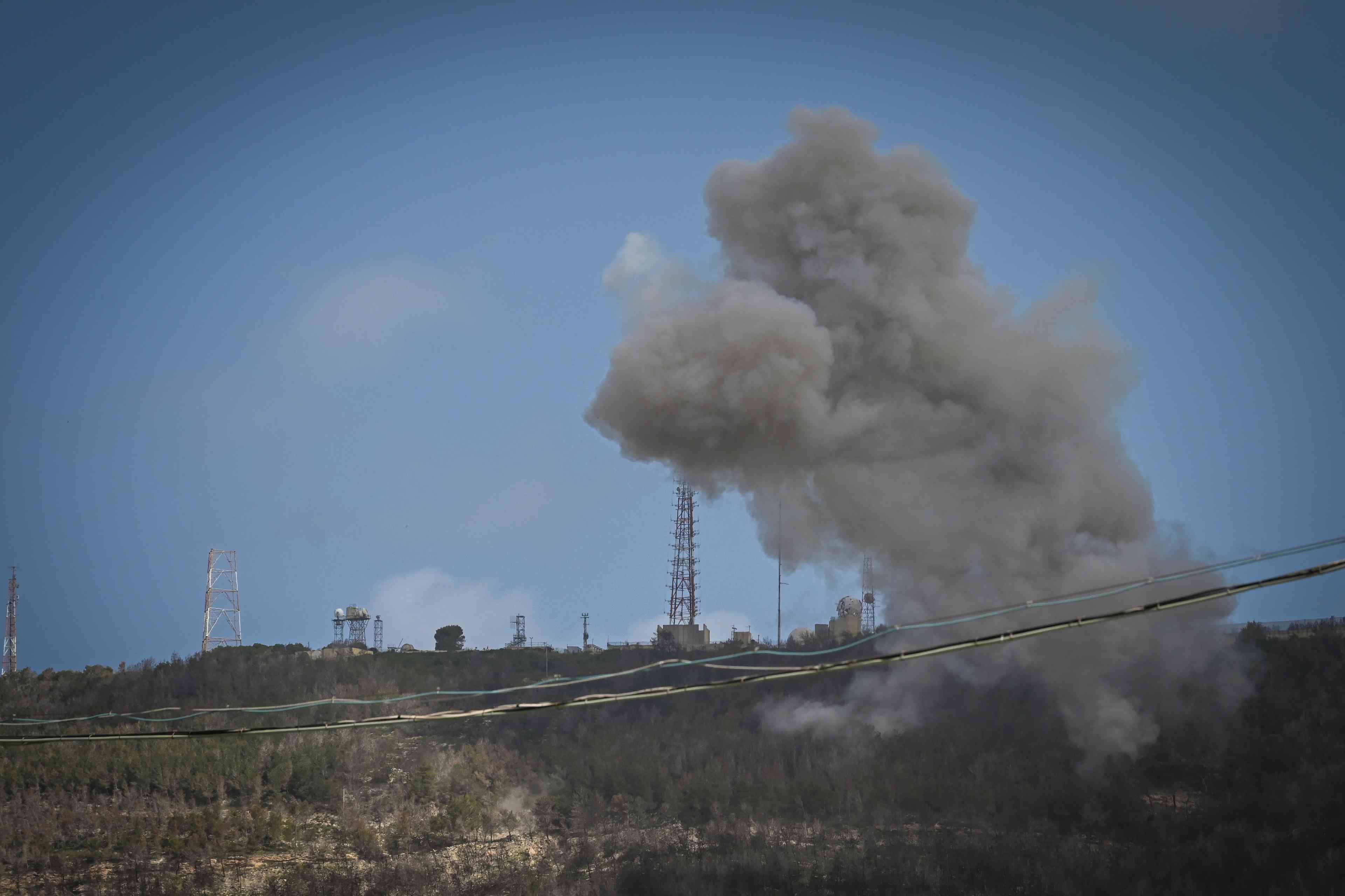 Smoke from Hezbollah rockets. Illustration. background