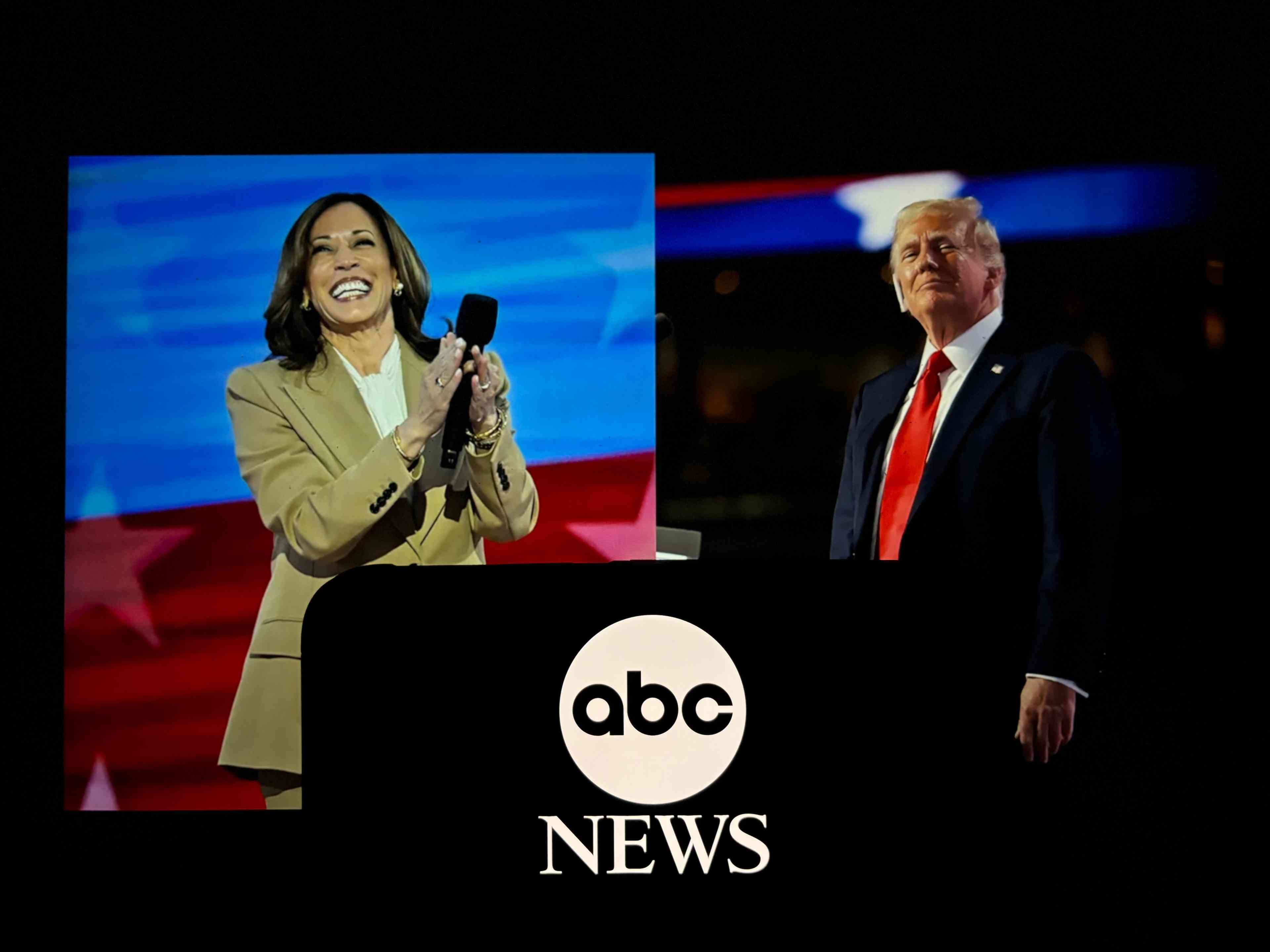 Kamala Harris and Donald Trump. background