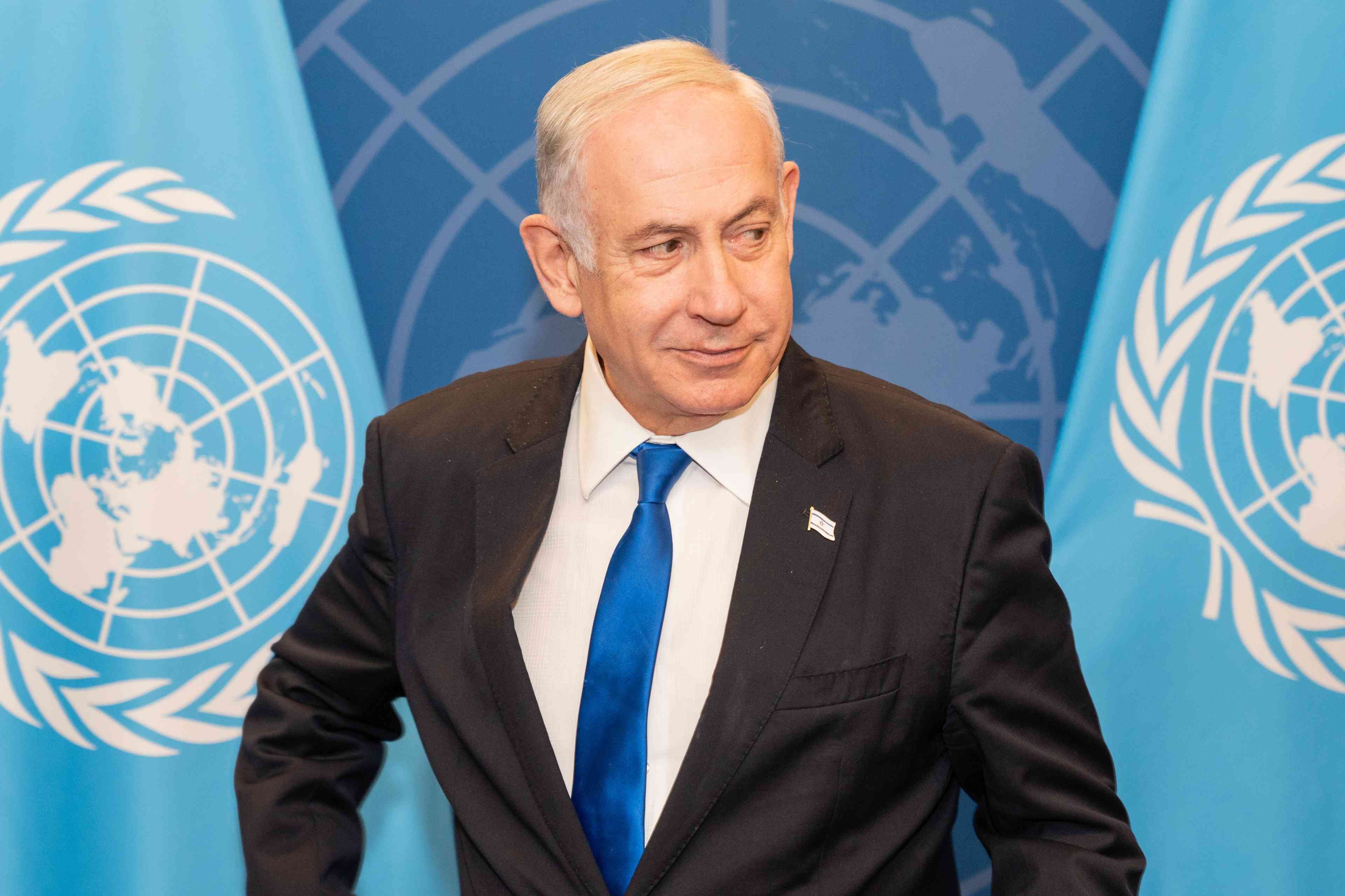 Prime Minister Netanyahu at the UN. background