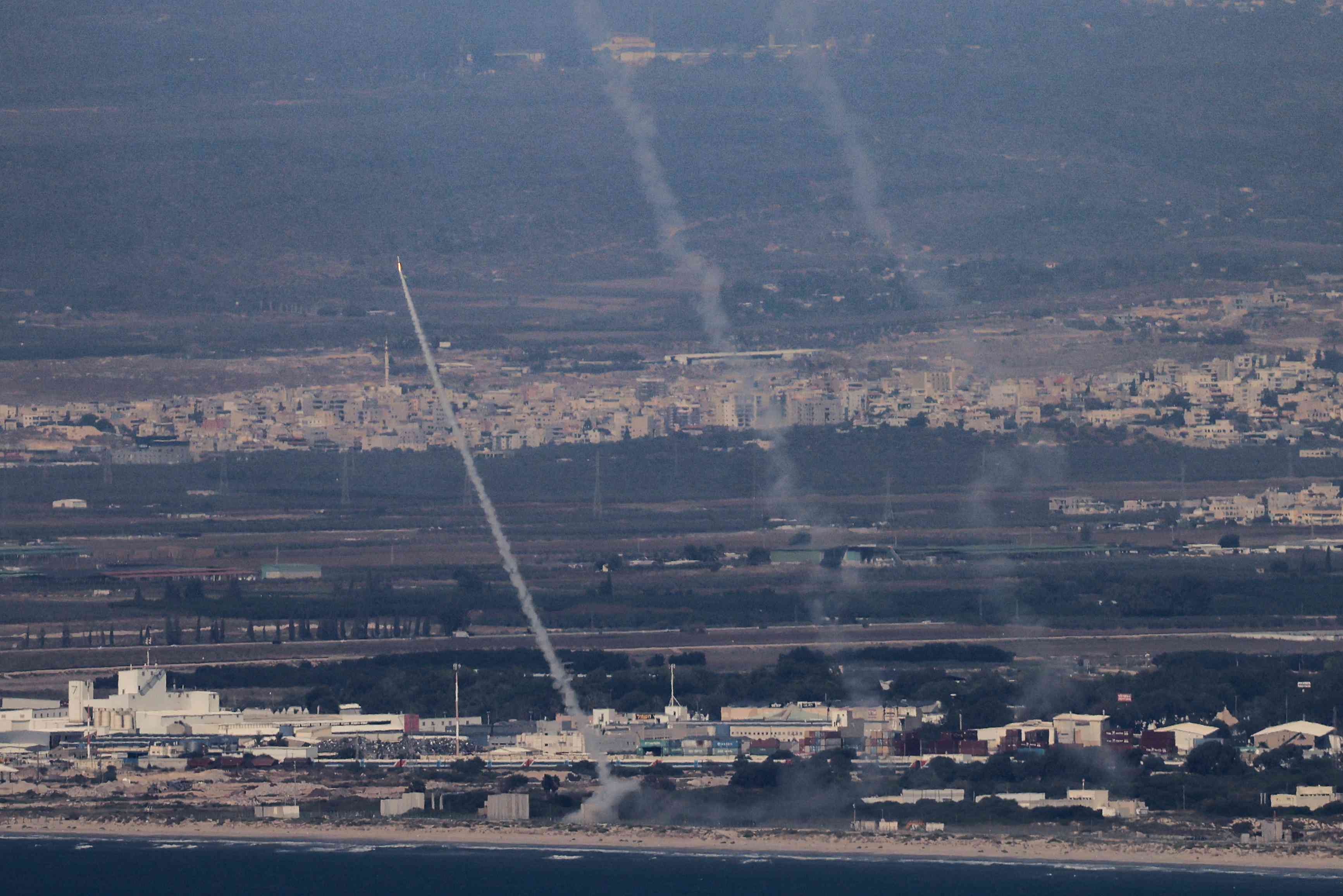 Intercepting Hezbollah rockets. Illustration. background