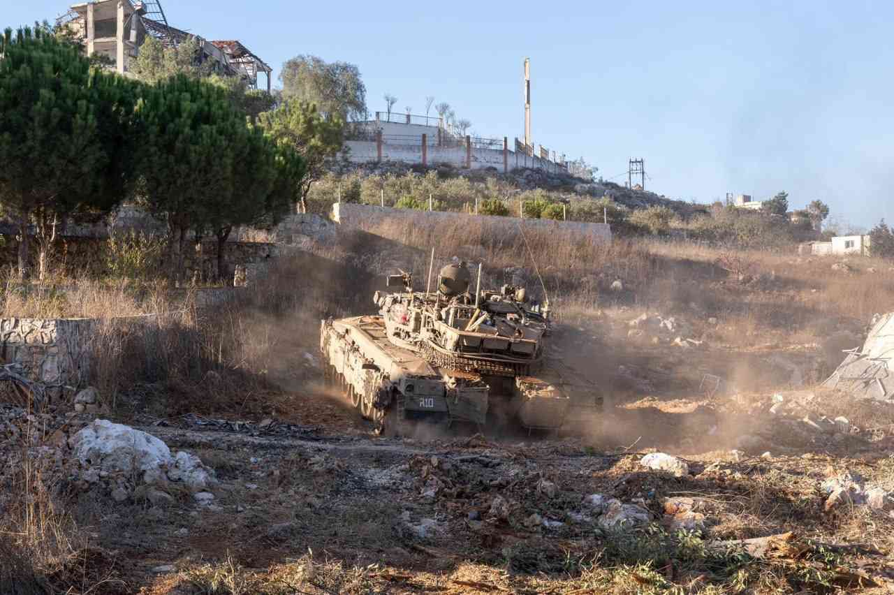 IDF tank operating in Lebanon. Illustration. background
