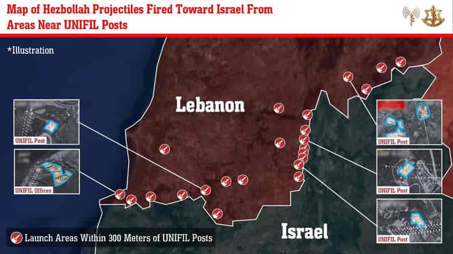 Infographic showing rocket attacks near UNIFIL posts. background