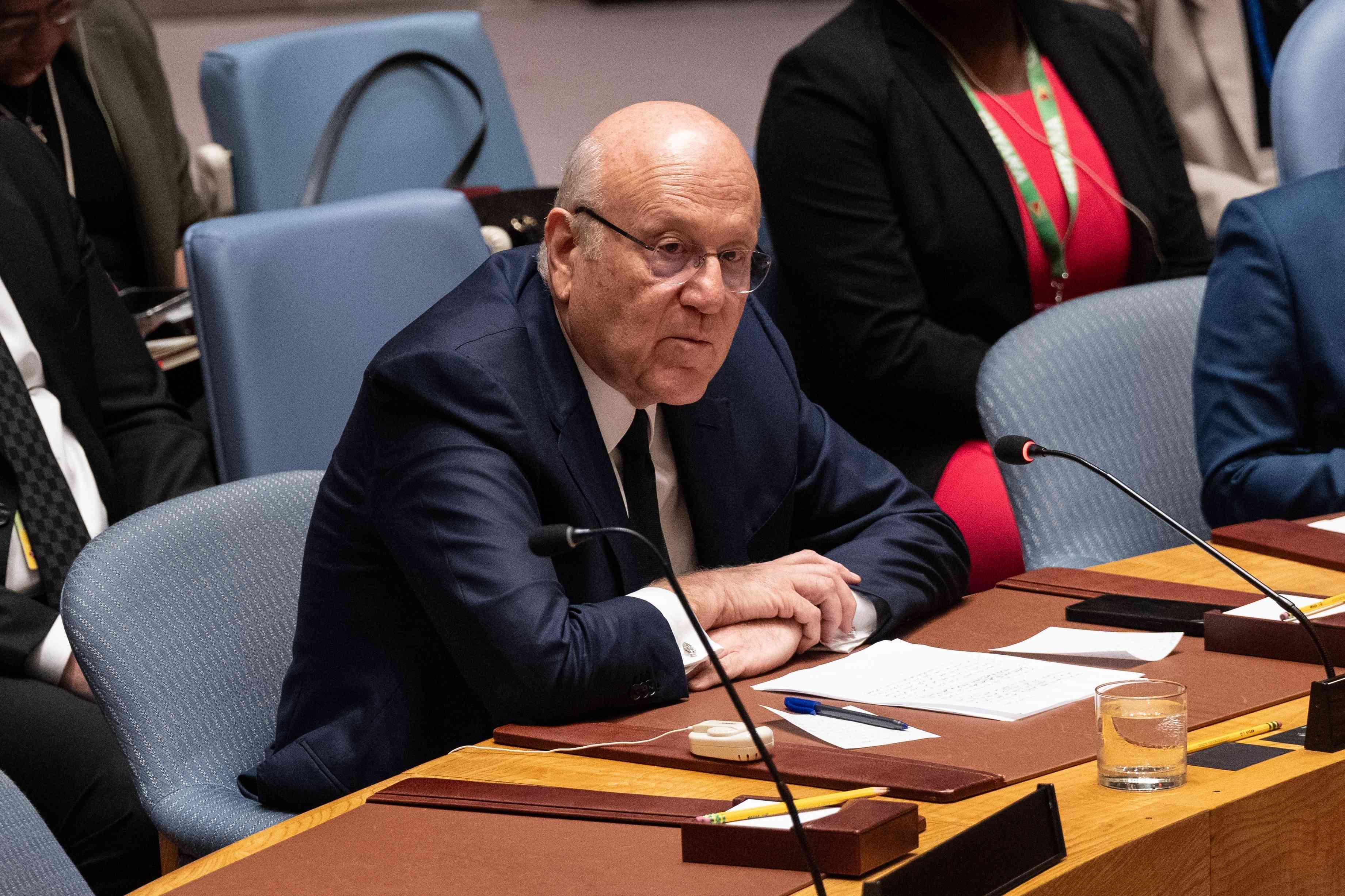 Lebanese Prime Minister Nagib Mikati. background
