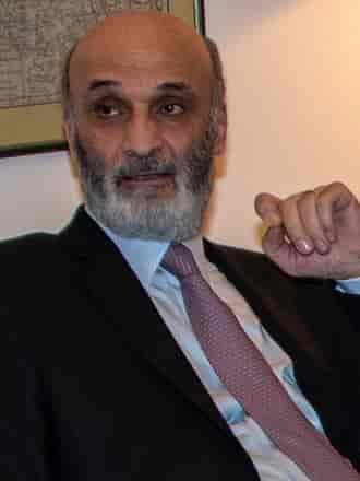 Lebanese Forces leader Samir Geagea. background