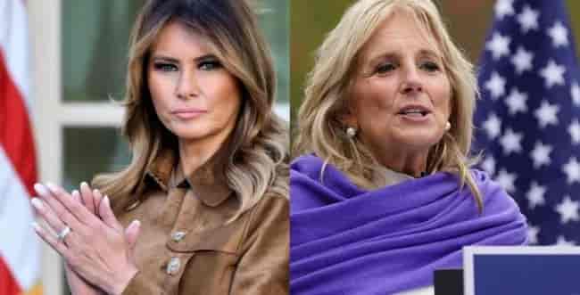 Melanie Trump and Jill Biden background