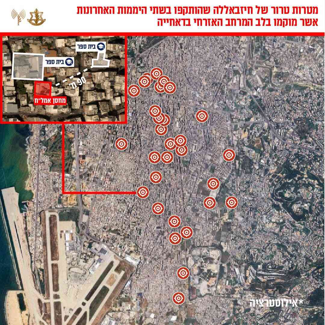 IDF target map in Beirut. background