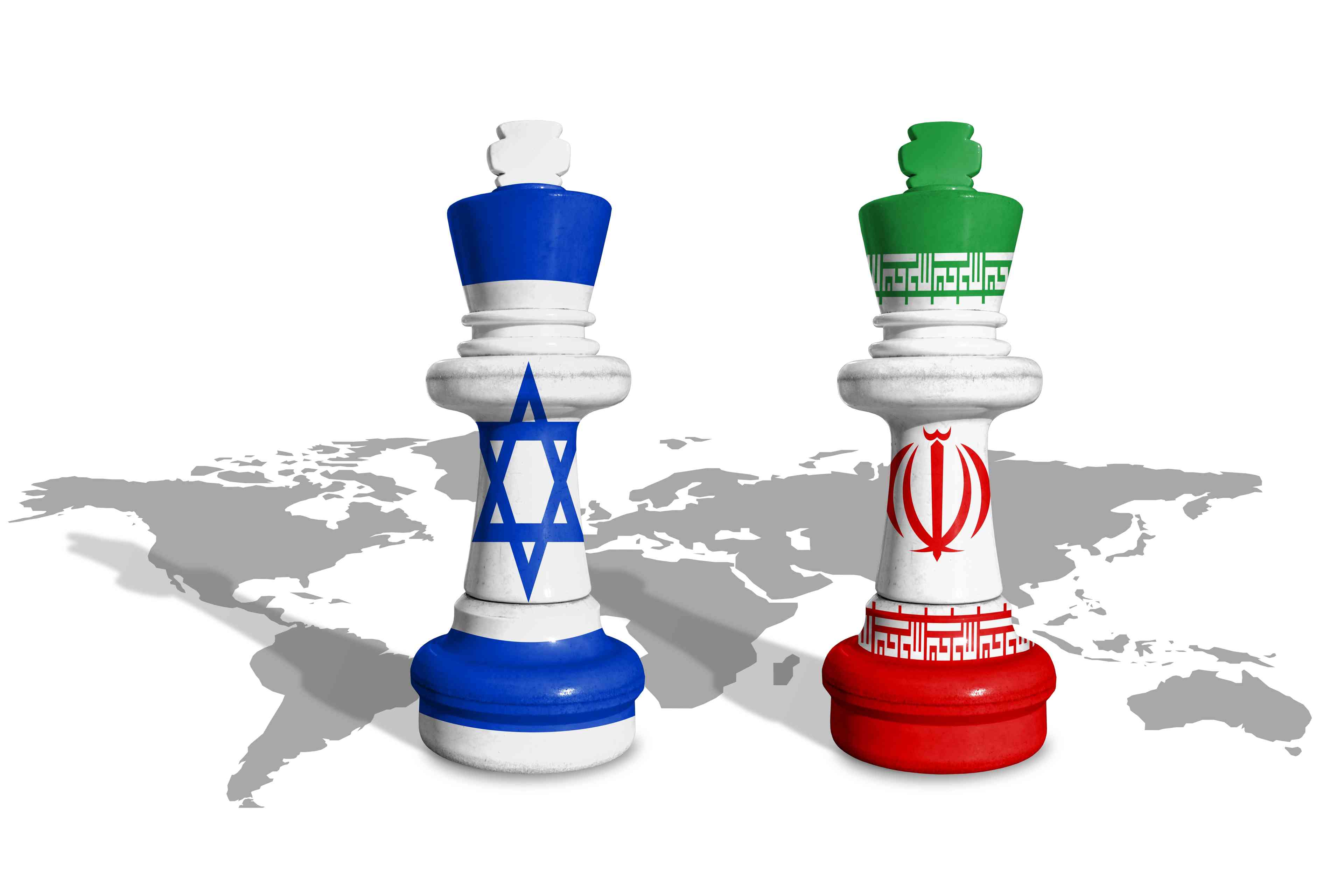 Chess made from Israel and Iran flags background