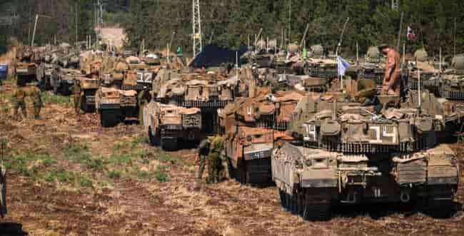Tanks deployed in the North background
