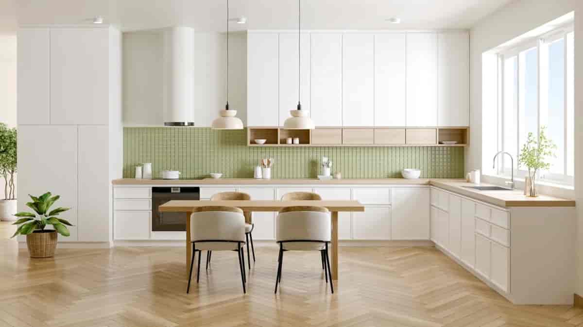 Brown kitchen with notes of green background