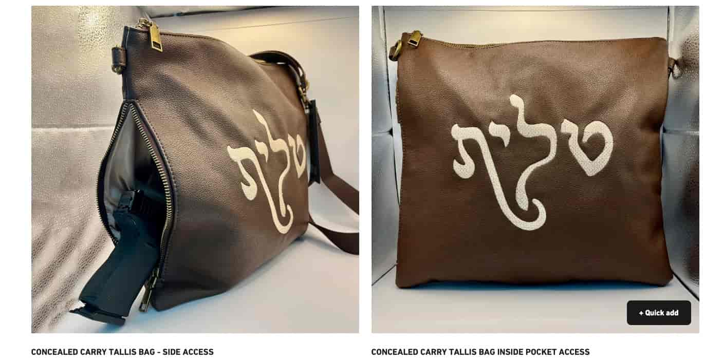 Two different kinds of 'concealed carry' Tallit bags for sale background