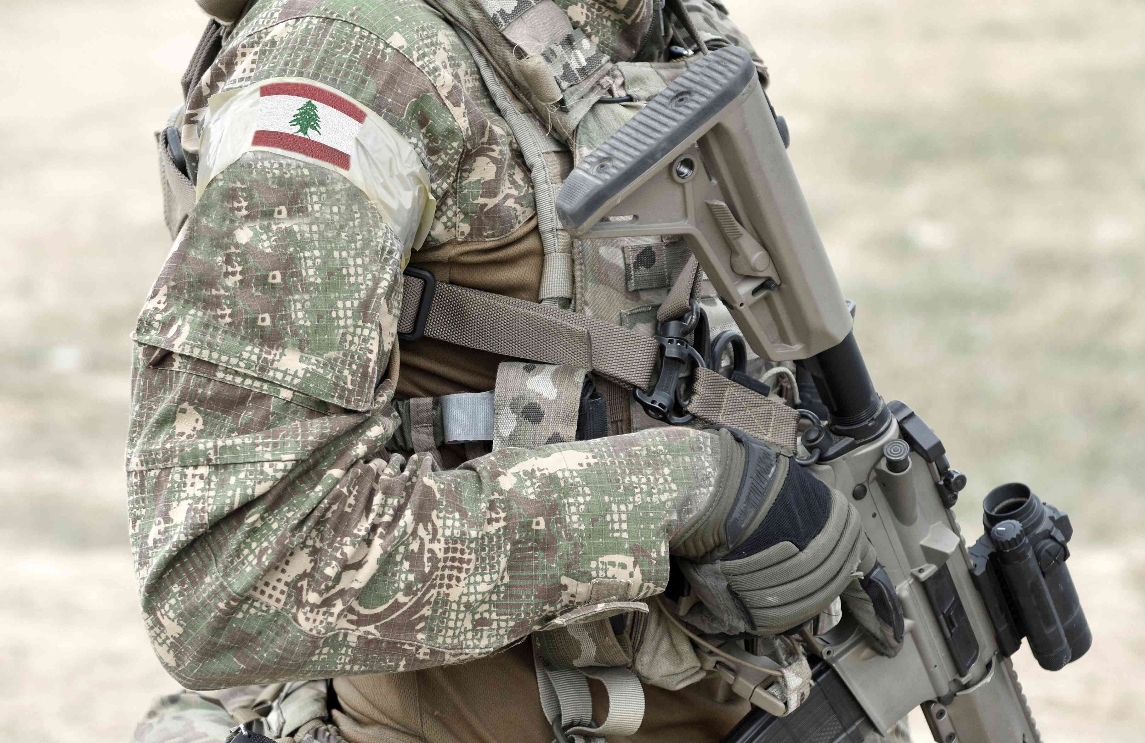 Lebanese soldier. Illustration. background