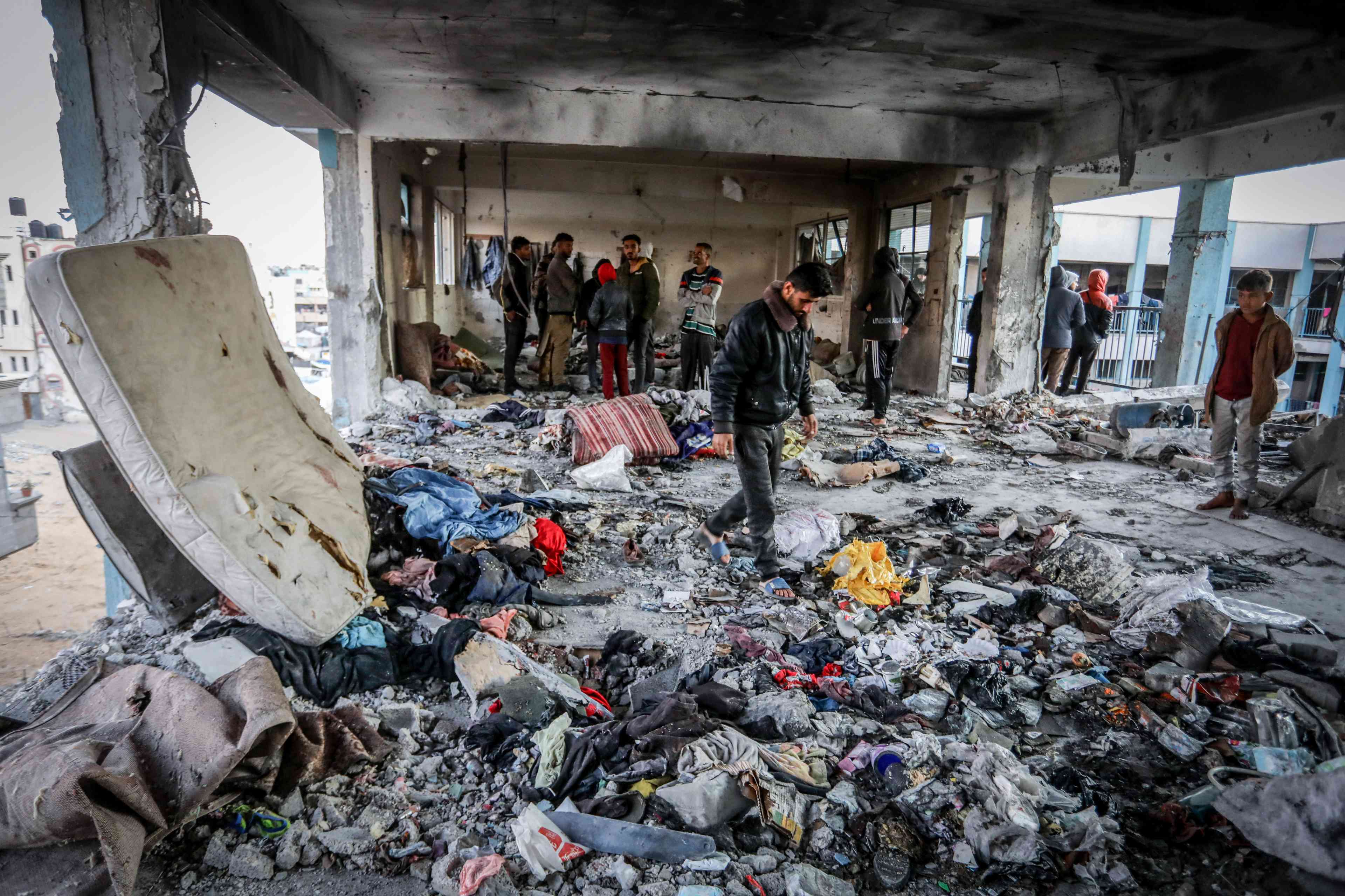 Gaza school following an IDF strike. Illustration. background