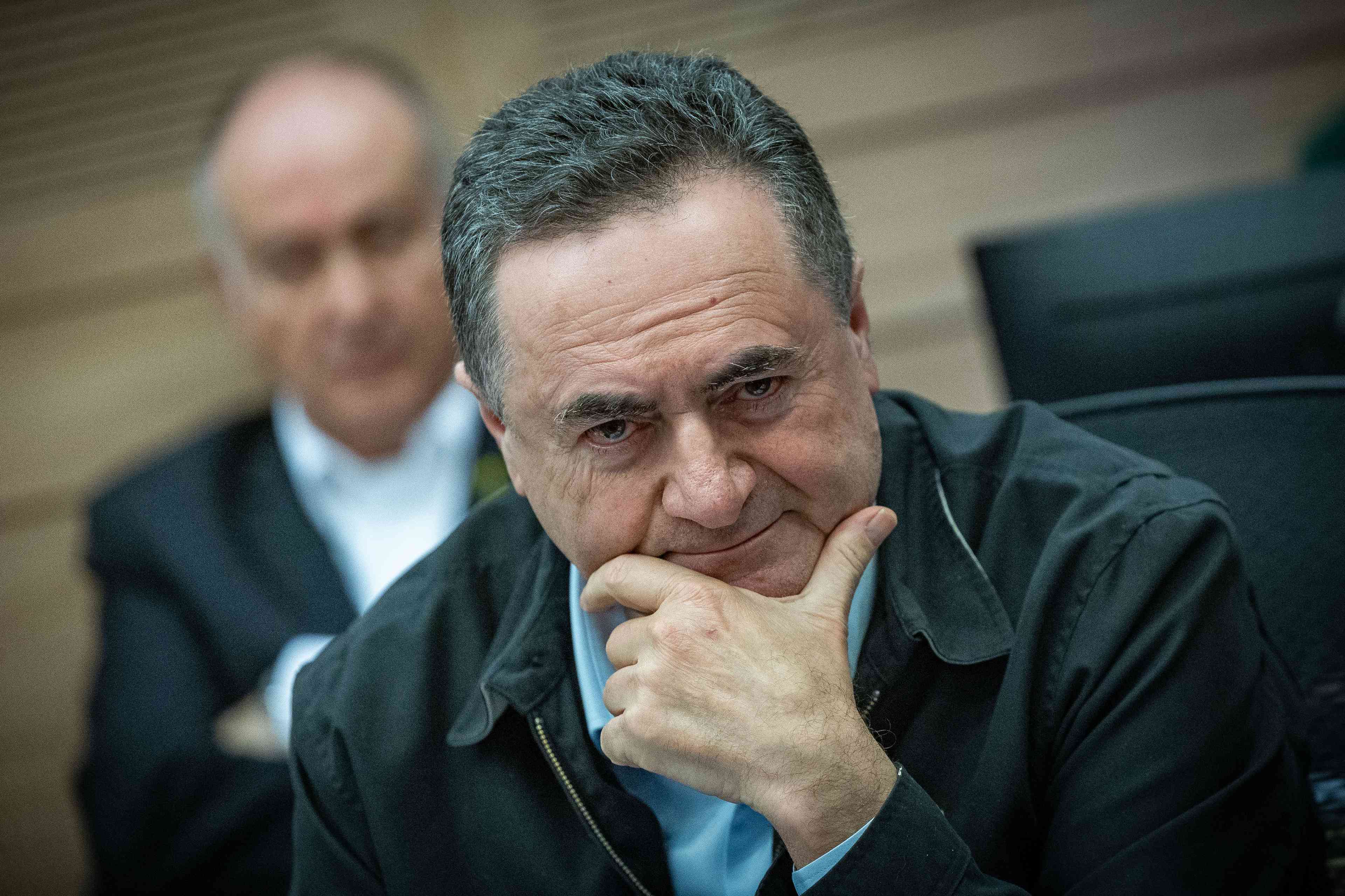 Defense Minister Israel Katz. background
