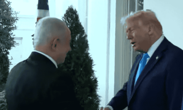 Prime Minister Netanyahu meets with President Trump. background