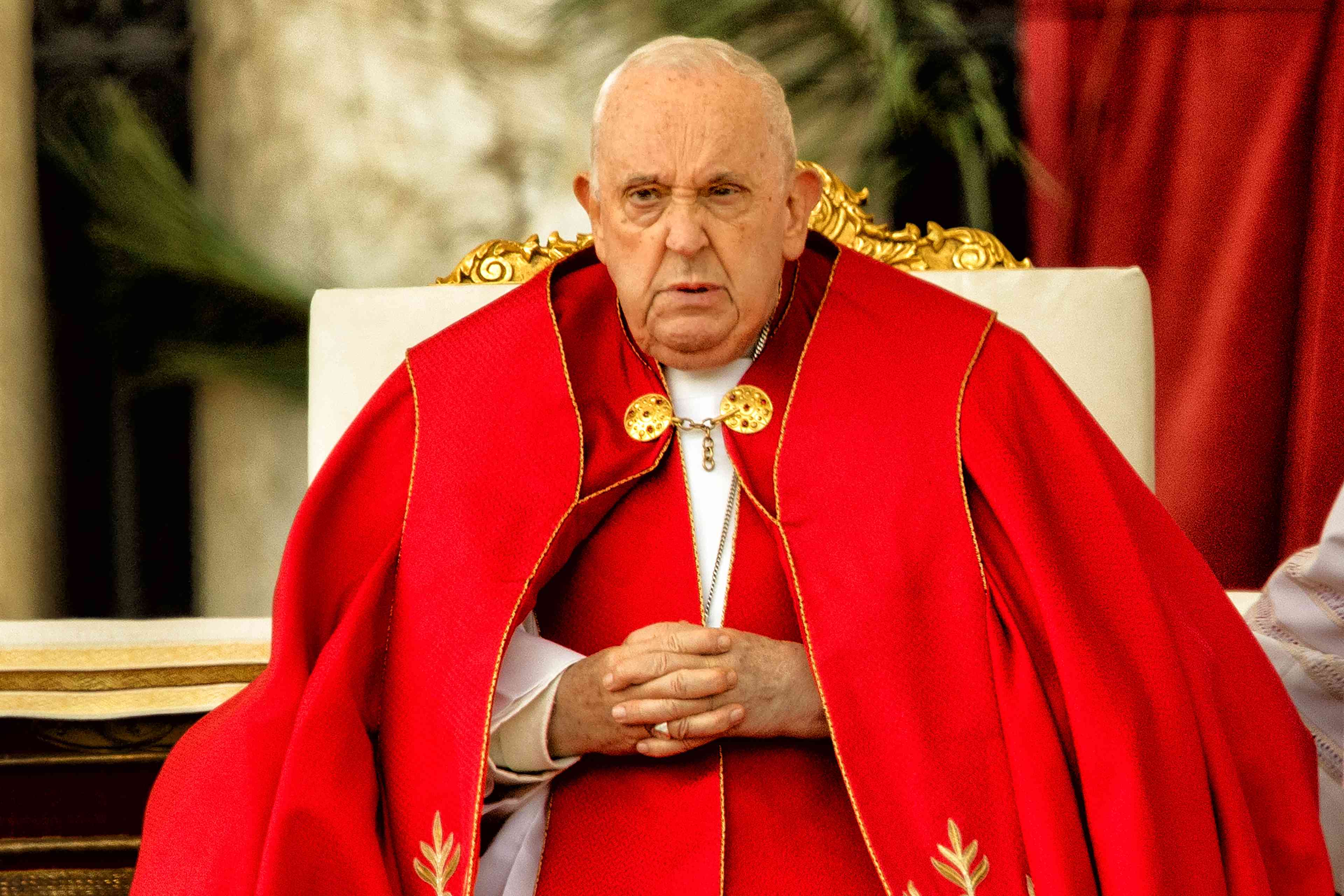 Pope Francis Bergoglio celebrates mass in St. Peter's Square Vatican. Palm Sunday preceding Christian Easter background
